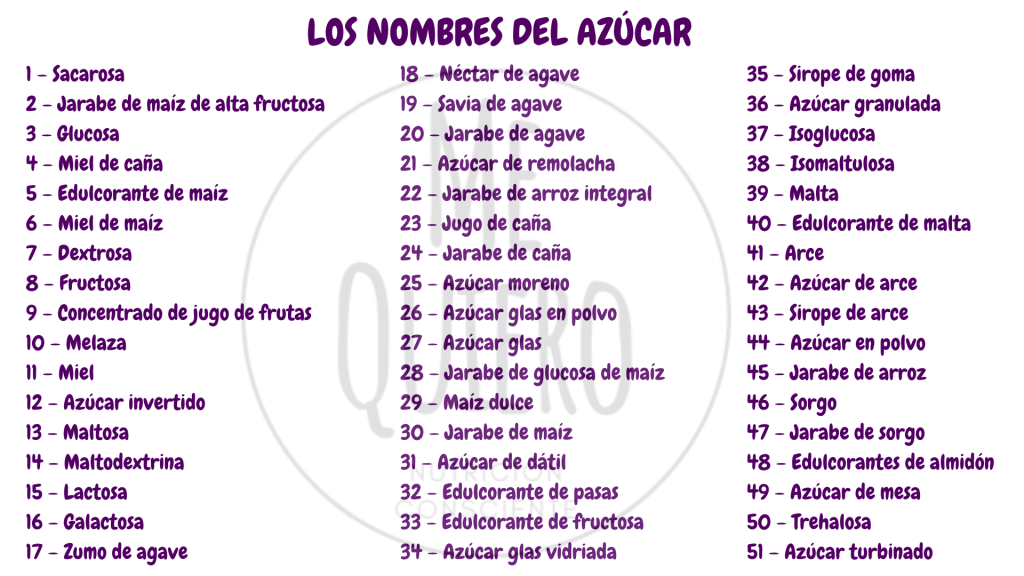 diferentes nombres del azúcar