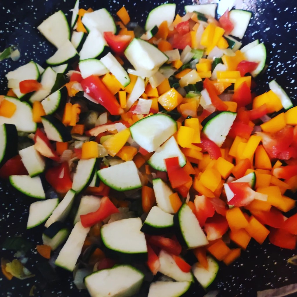 salteado de verduras para risotto